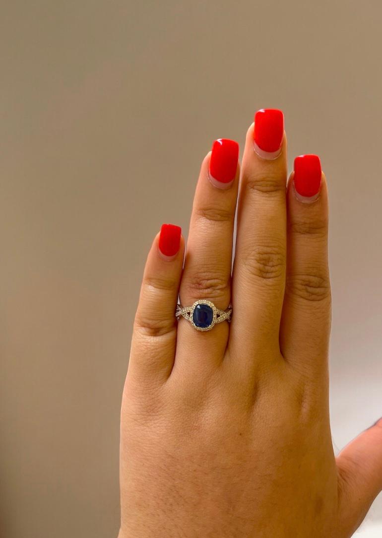 Women's or Men's Sapphire with Diamond Halo White Gold Ring For Sale