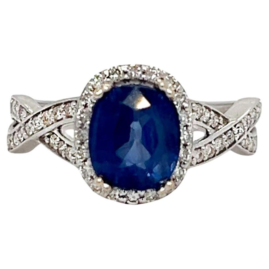 Sapphire with Diamond Halo White Gold Ring