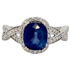 Sapphire with Diamond Halo White Gold Ring