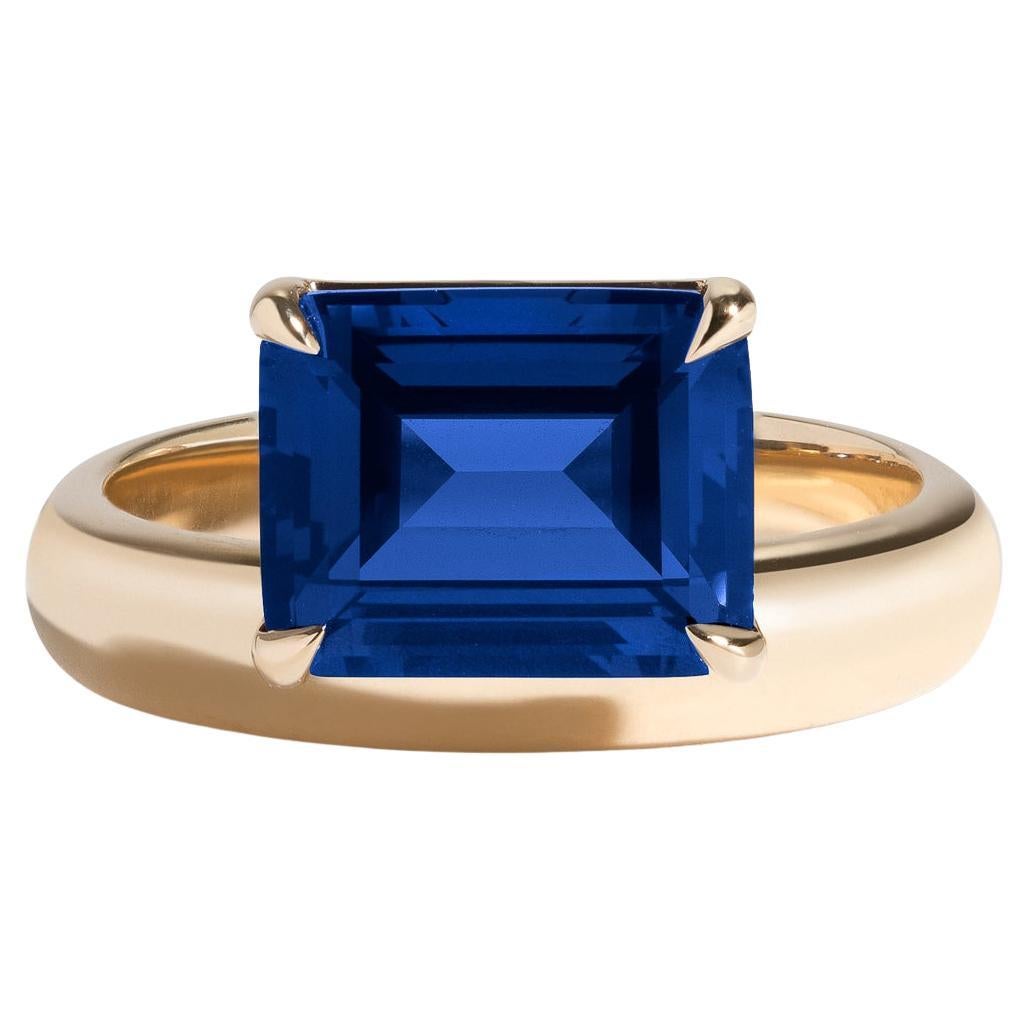 Cultivated Sapphire Wright Emerald-Cut Offset Donut Ring