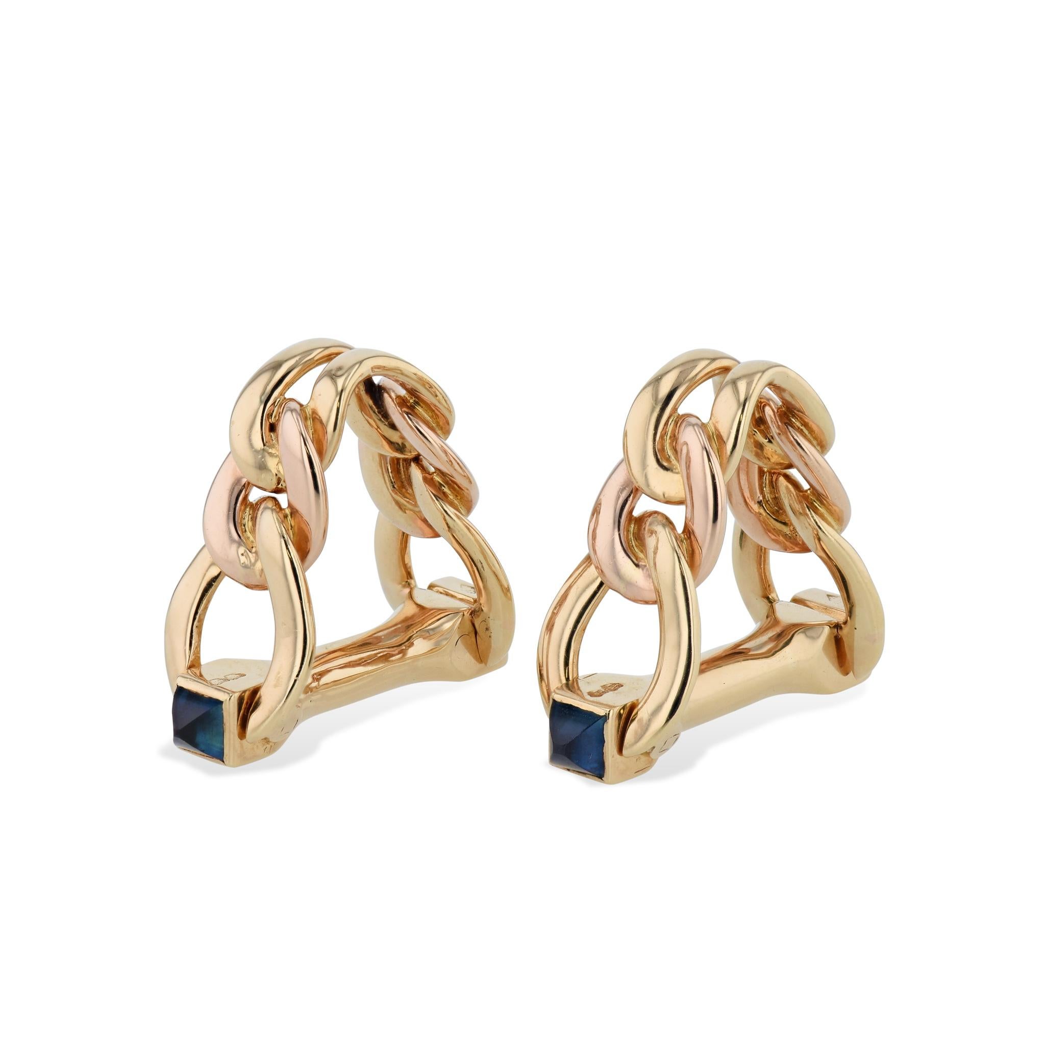 These Boucheron Paris Estate Cufflinks exude timeless elegance, crafted with 18kt. Yellow Gold and stunning Sugar loaf Cut Blue Sapphires. Circa 1960's, they make an unforgettable addition to any collection!
Sapphire Yellow Gold Boucheron Paris