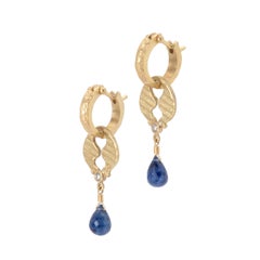 Sapphire Yoni Drop Earrings in 18 Karat Gold with Diamonds