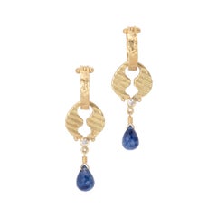 Sapphire Yoni Drop Earrings in 18 Karat Gold with Diamonds