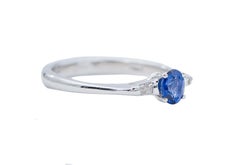 Sapphire, Diamonds, 14 Karat White Gold Ring