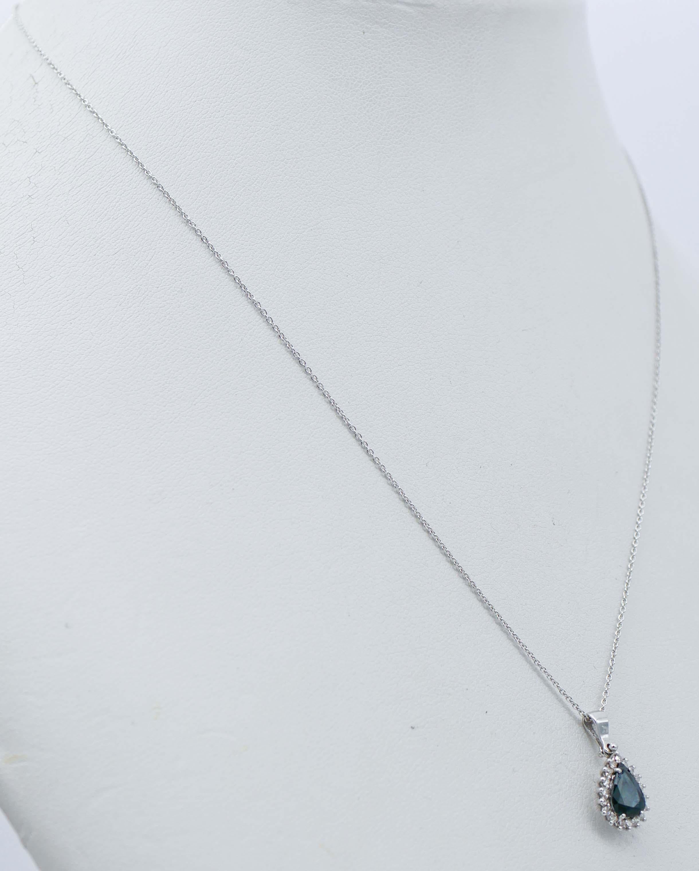Modern Sapphire, Diamonds, 18 Karat White Gold Pendant Necklace