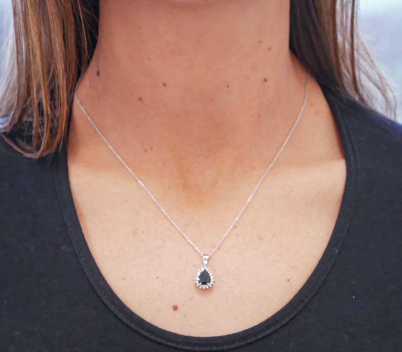 Women's Sapphire, Diamonds, 18 Karat White Gold Pendant Necklace