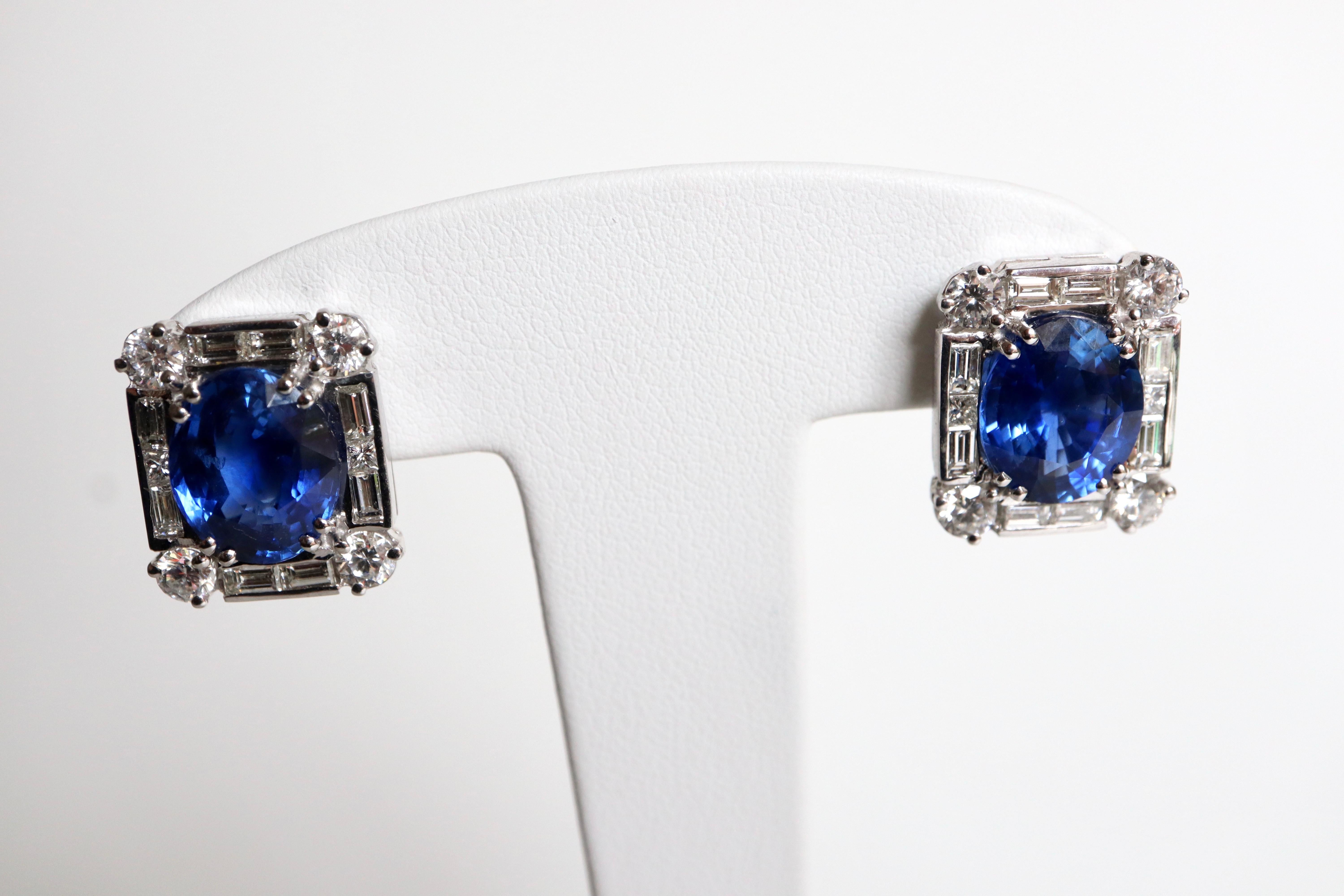 Women's Sapphires 11 Carat Earrings in 18 Carat White Gold and Diamonds For Sale