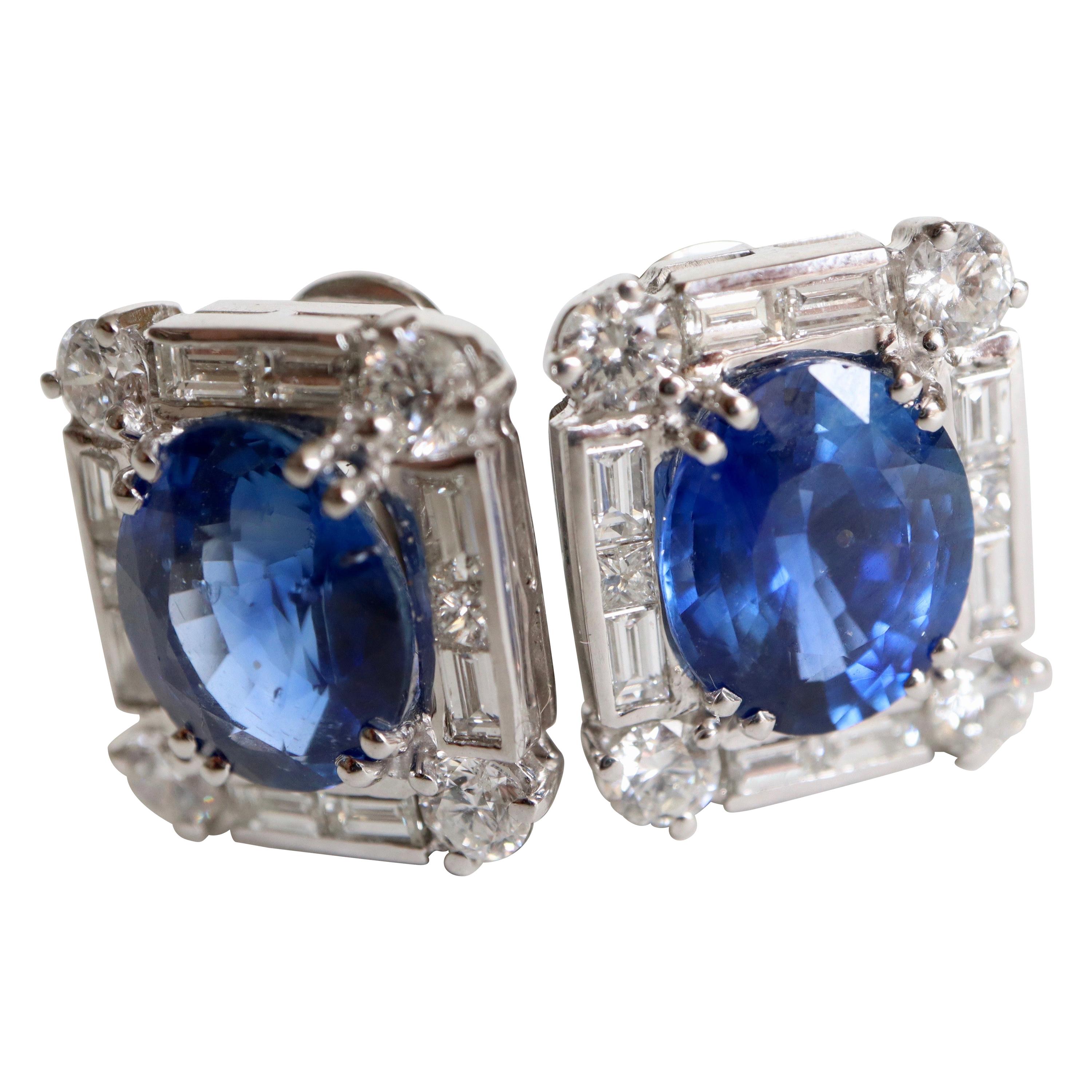 Sapphires 11 Carat Earrings in 18 Carat White Gold and Diamonds For Sale