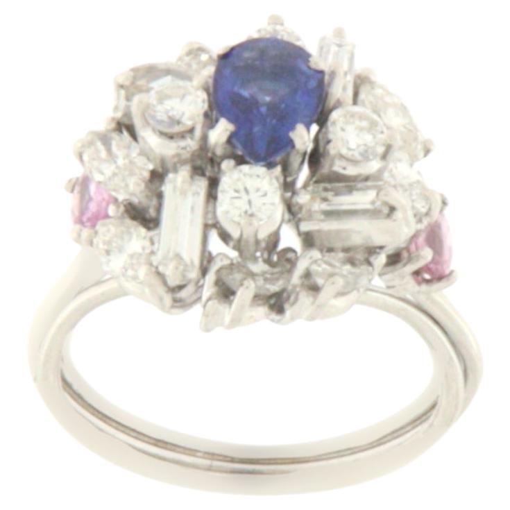 Zafiros 18 Kilates Oro Blanco Diamantes Anillo de Cóctel