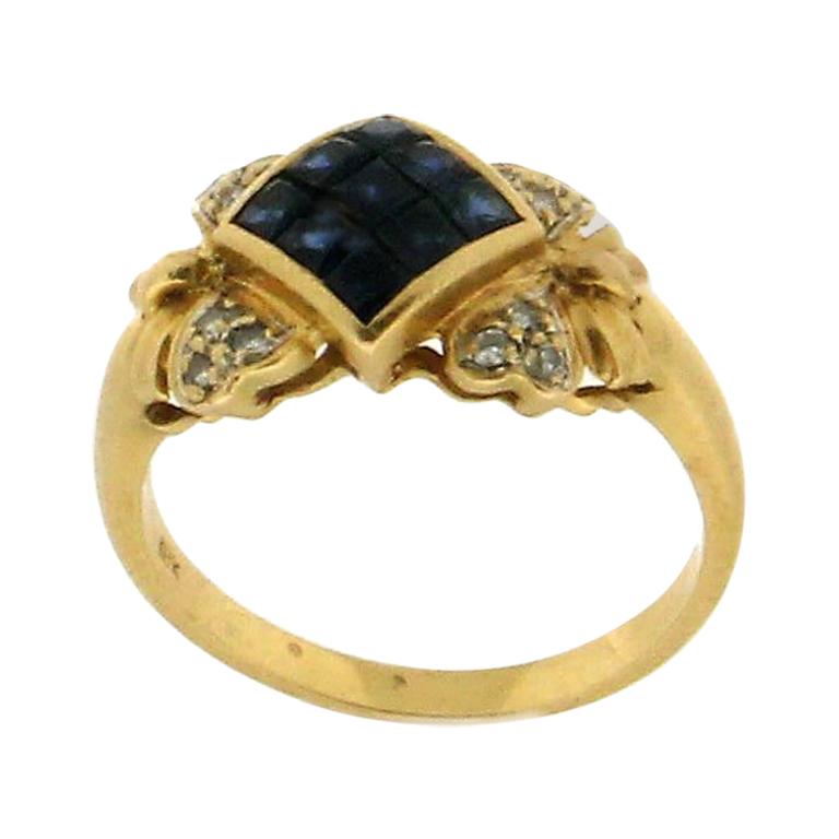 Sapphires 18 Karat Yellow Gold Diamonds Cocktail Ring