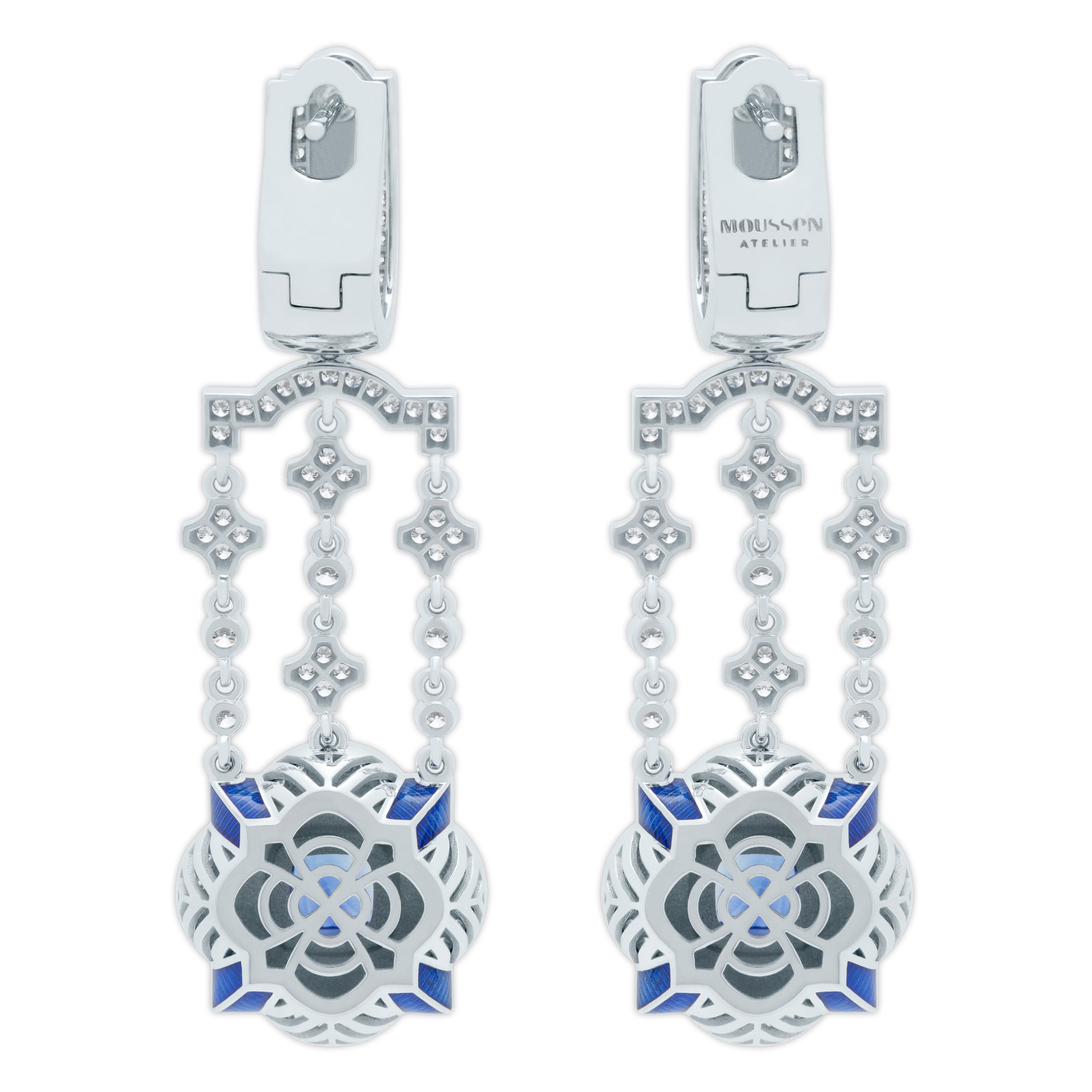 Sapphires 2.24 Carat Diamonds Enamel 18 Karat White Gold Tweed Earrings
Designers again beat our trademark 