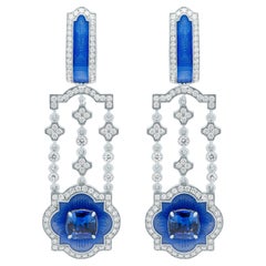 Sapphires 2.24 Carat Diamonds Enamel 18 Karat White Gold Tweed Earrings