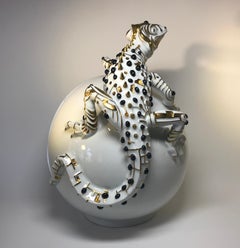 Sapphires 24k Pure Gold, Porcelain Luxury Lizard Sculpture Egg Caviar Bowl 2000s