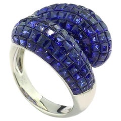 Bague en or blanc 18 carats avec saphirs de 8,20 carats certifiés ALGT