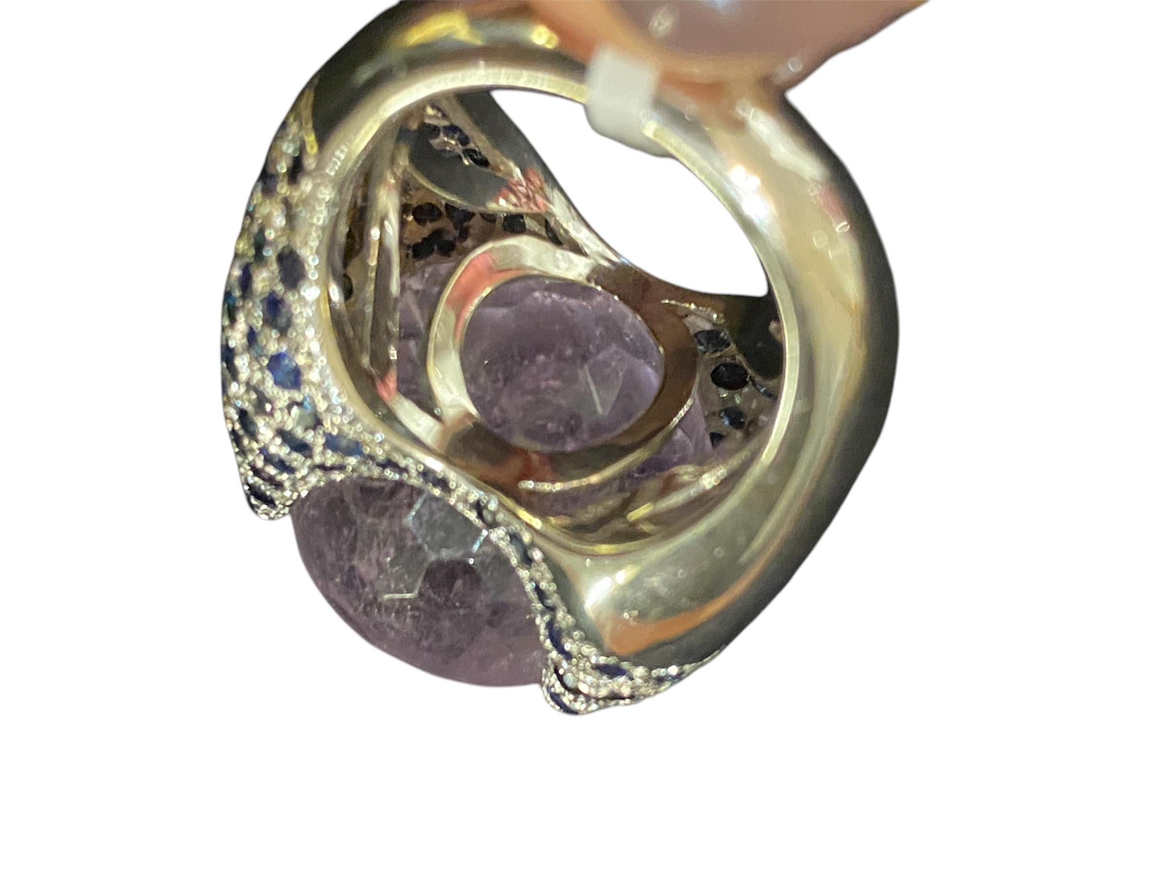 Sapphires and Amethyste White Gold Ring For Sale 2
