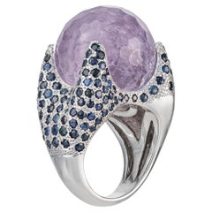 Bague en or blanc, saphirs et améthyste