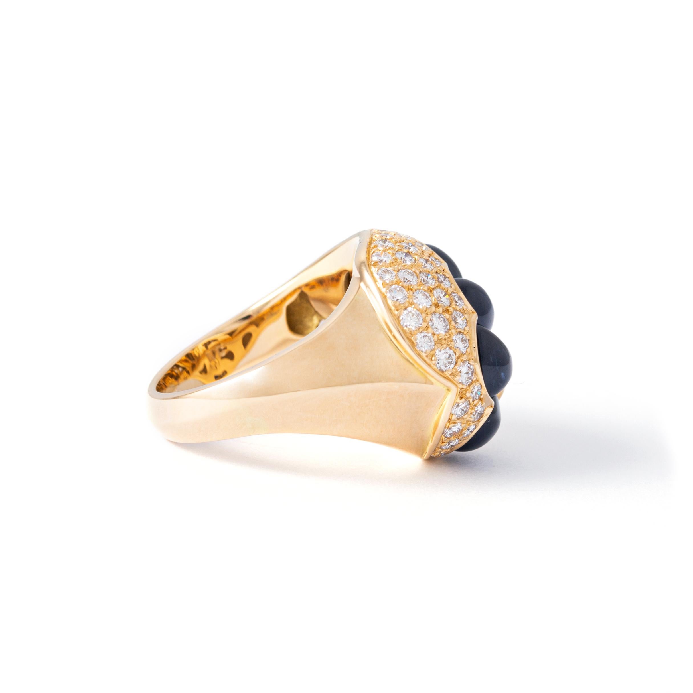 Cabochon Sapphires and Diamond Gold Ring For Sale