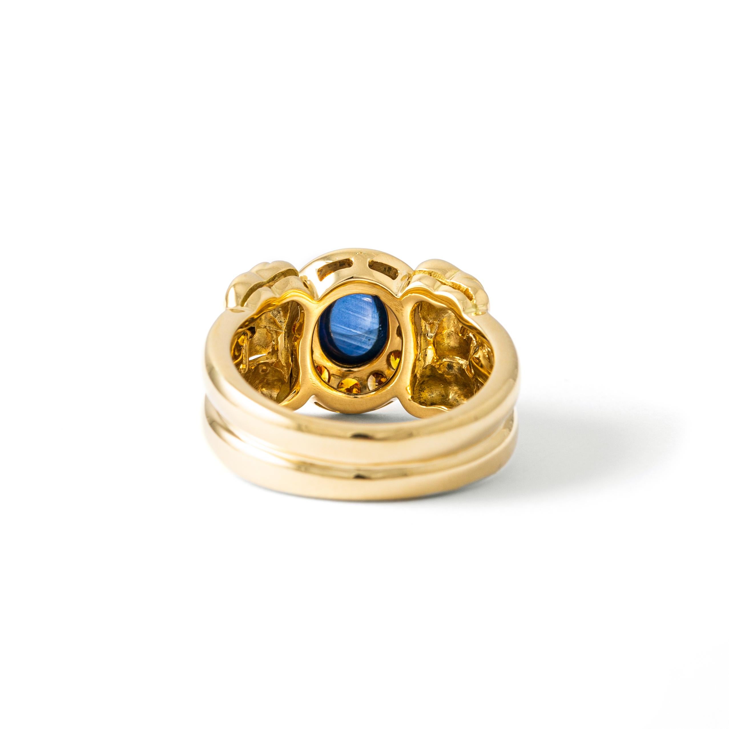 Cabochon Sapphires and Diamond Gold Ring For Sale