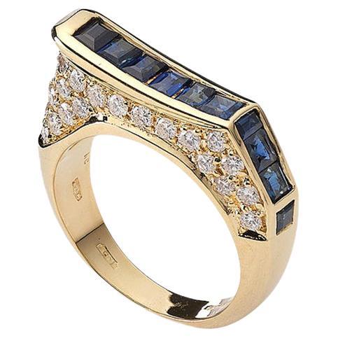 Sapphires and Diamond Gold Ring For Sale