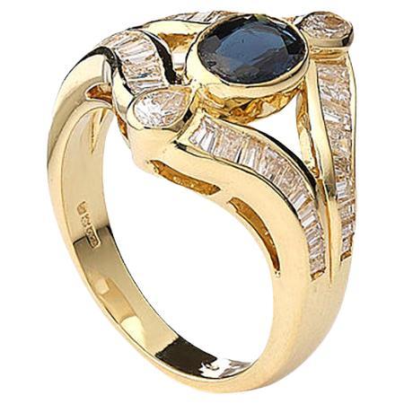 Sapphires and Diamond Gold Ring For Sale