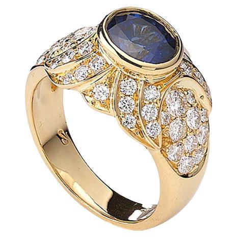 Sapphire and Diamond Gold Ring For Sale