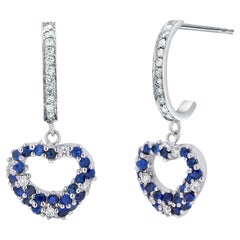 Sapphires and Diamond Heart Shaped White Gold Diamond Hoop Earrings