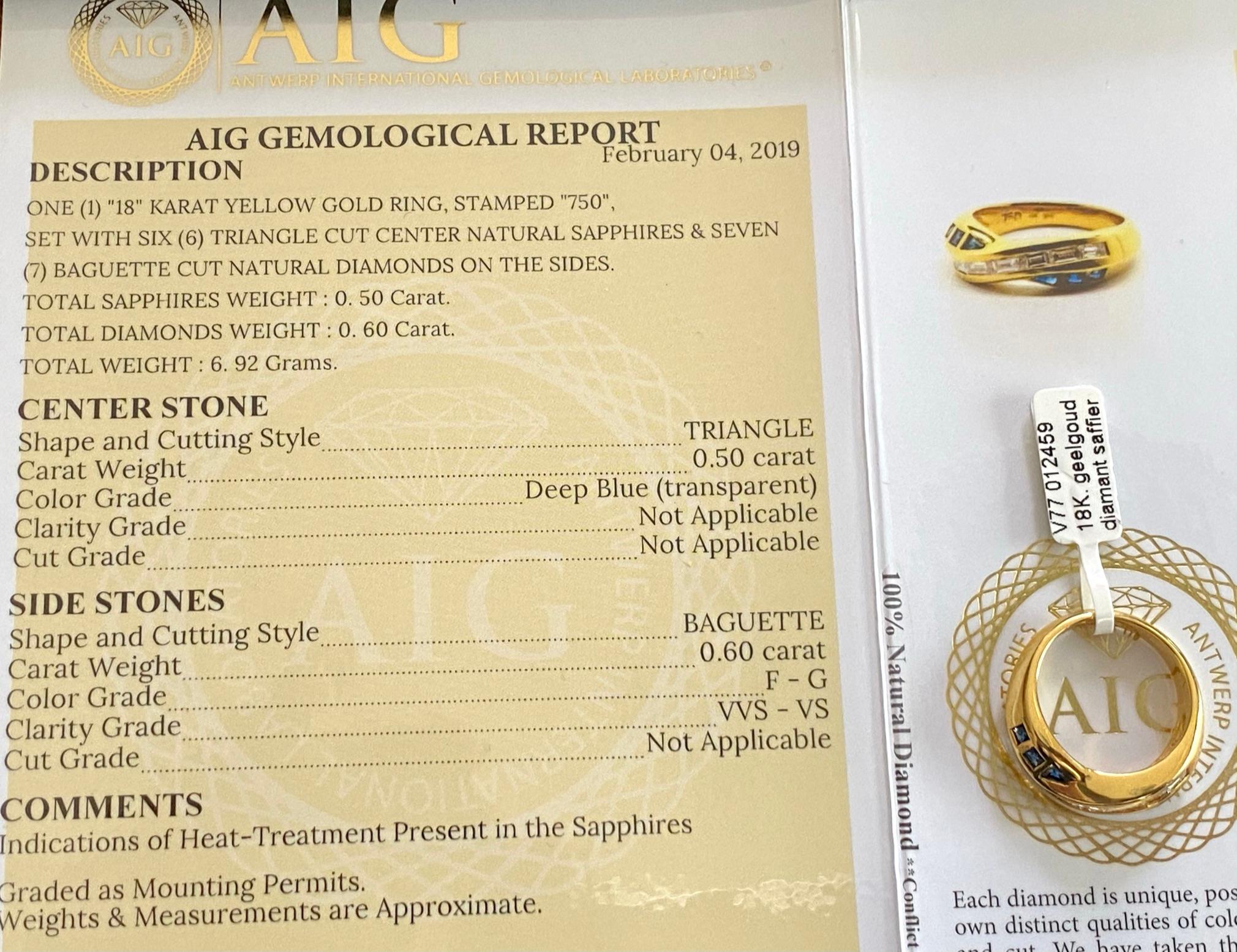 Sapphires and Diamond Yellow Gold Ring For Sale 6