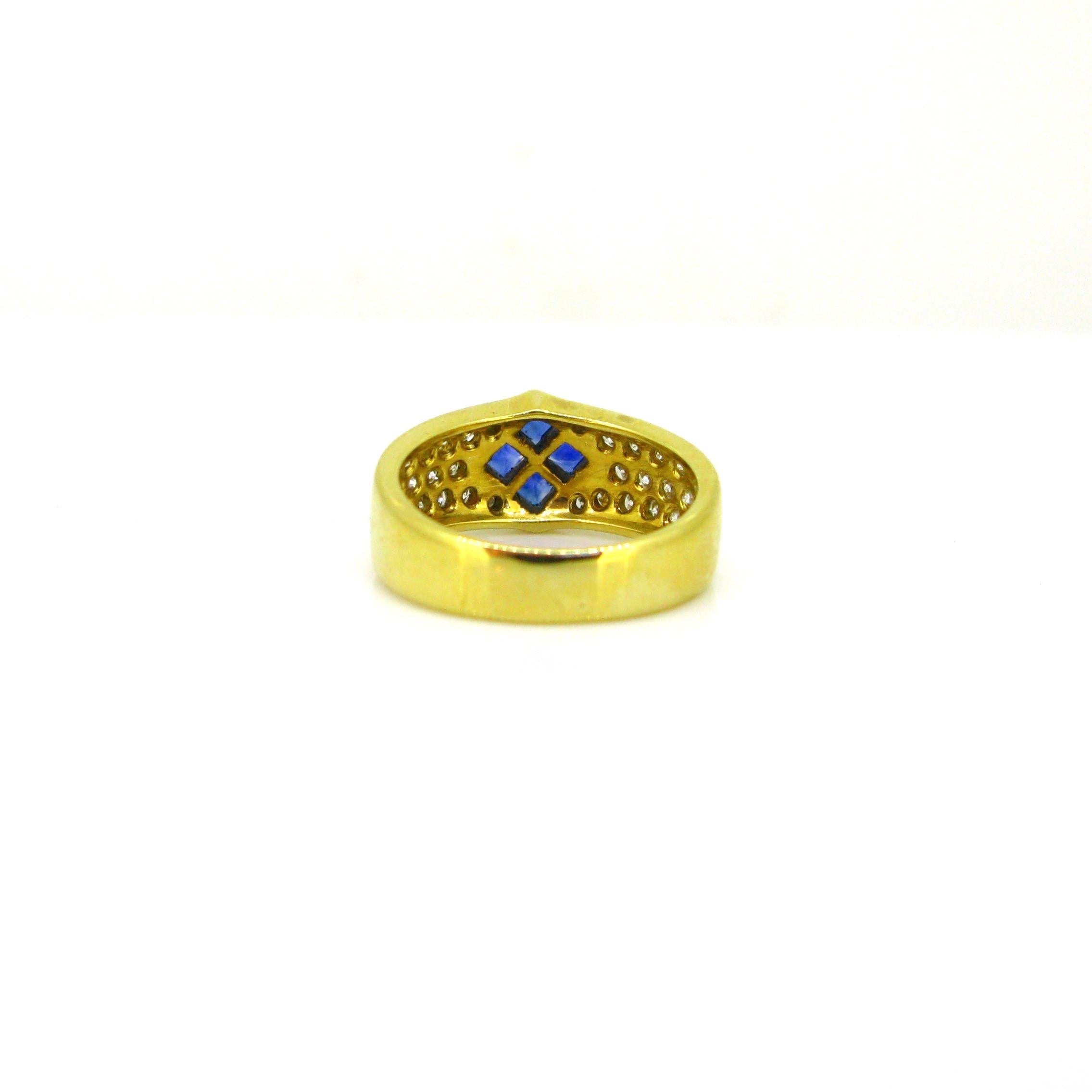 Sapphires and Diamonds Band Ring by Aldebert, 18kt Yellow Gold, France In Good Condition In London, GB