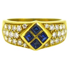 Sapphires and Diamonds Band Ring by Aldebert, 18kt Yellow Gold, France