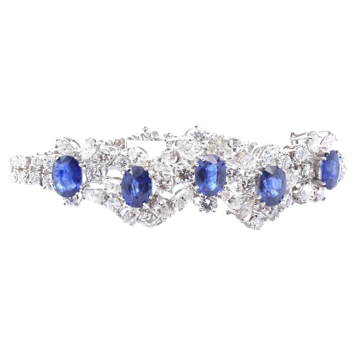 Sapphires and diamonds bracelet in 18k white gold