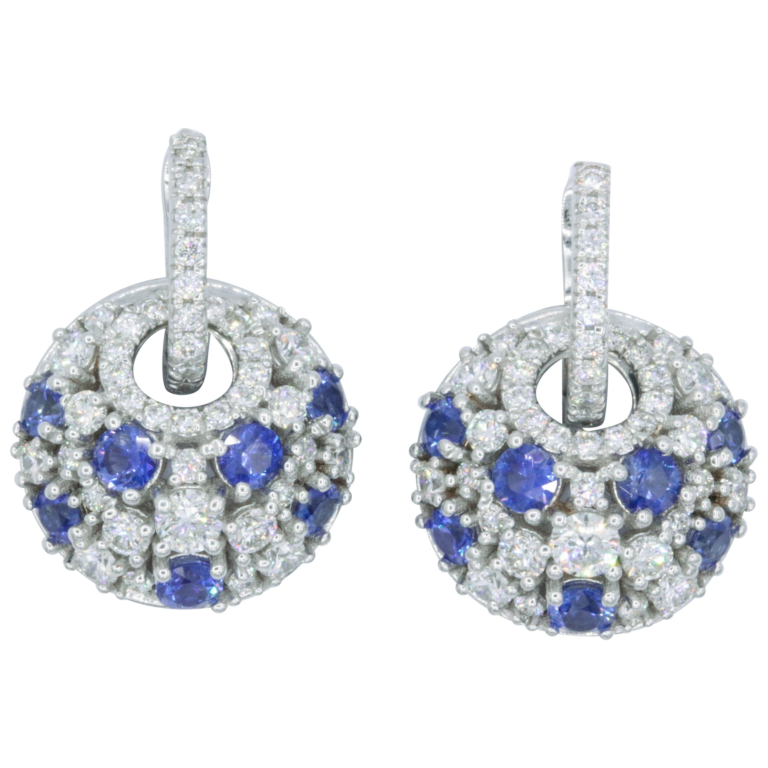 Interchangeable Sapphires Diamonds Hoop & Dangle Earrings 4.25 CTTW 18K  For Sale