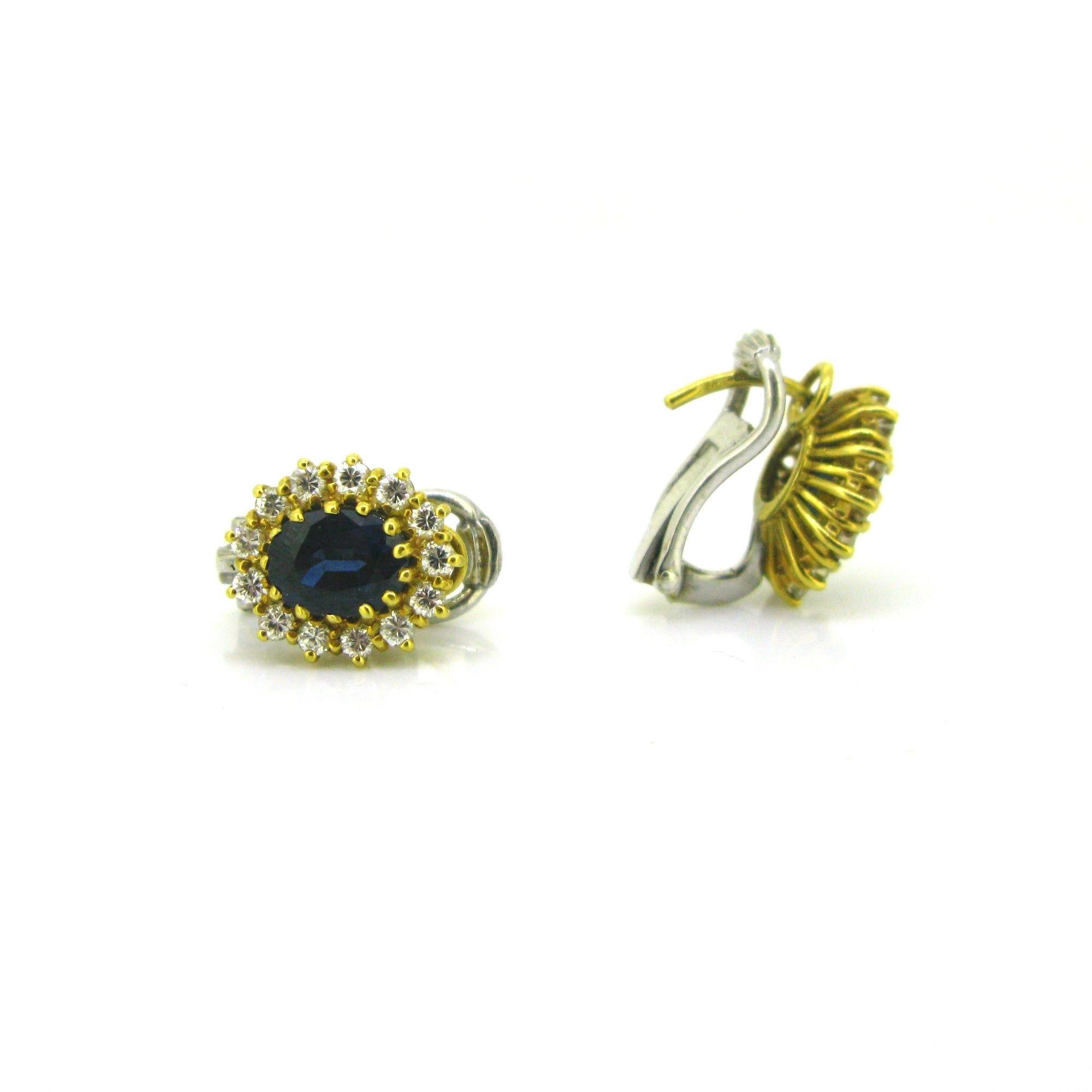 Women's or Men's Sapphires and Diamonds Gold Earrings For Sale