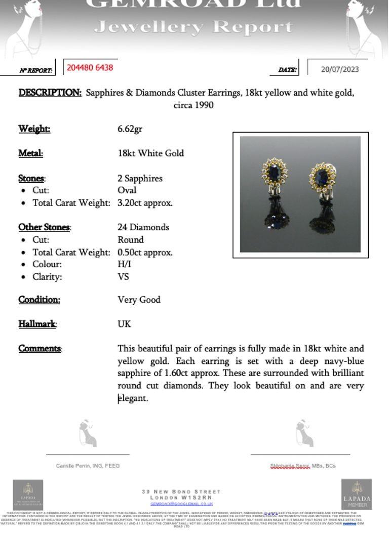 Boucles d'oreilles en or avec saphirs et diamants en vente 2