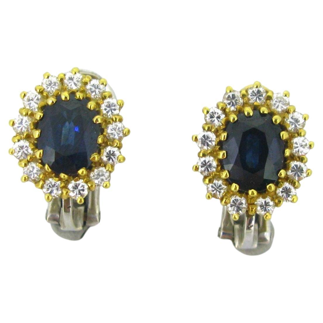 Sapphires and Diamonds Gold Earrings For Sale