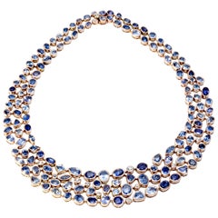  Necklace Sapphires and Diamonds rose gold French designer handmade 1980