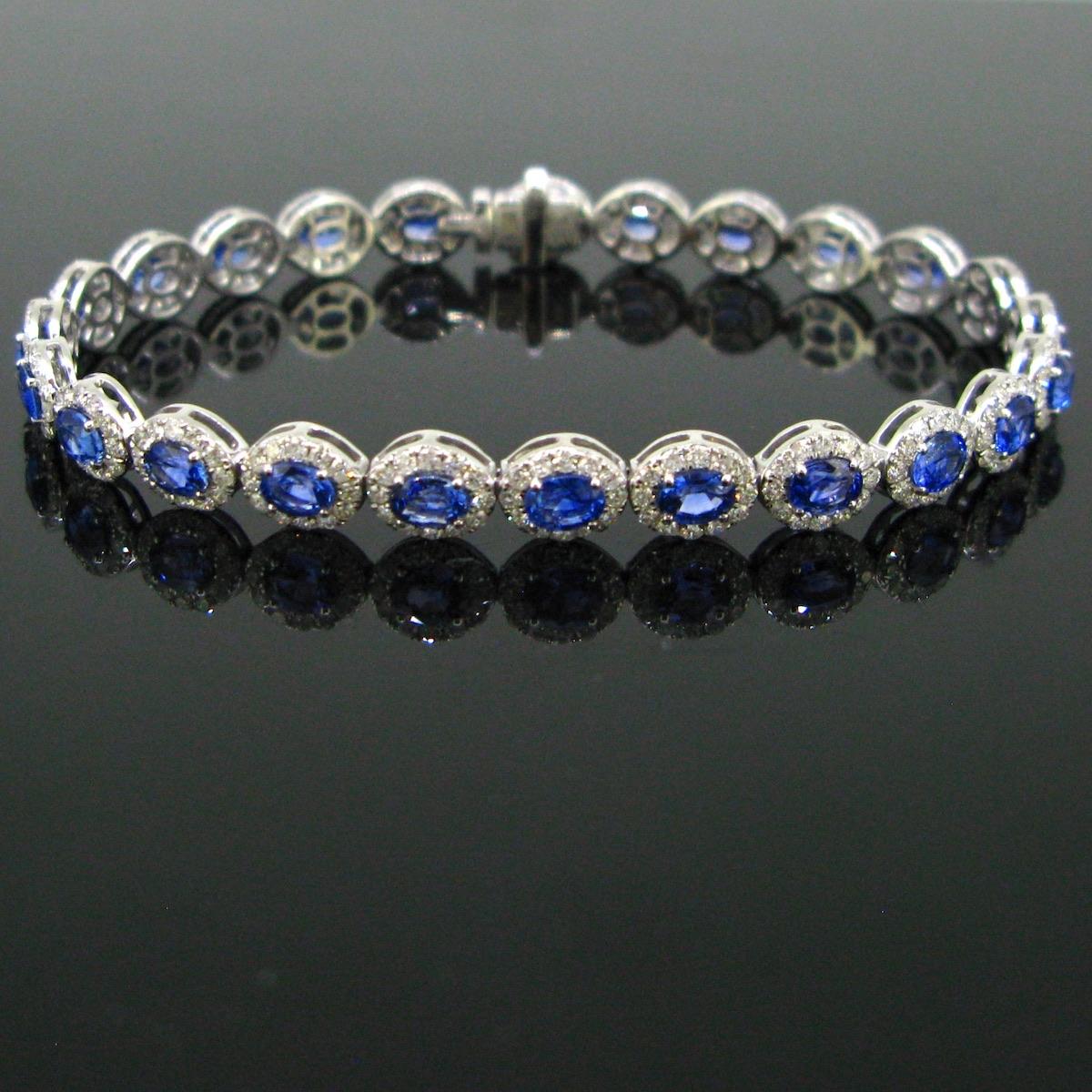 Weight:	12.88gr

Metal:	18kt white gold

Stones:	24 Sapphires
•	Cut:	Oval
•	Total Carat Weight:	7.39t 

Others:	312 diamonds
•	Cut:	Round
•	Total carat weight:	2.83ct

Condition:	New

Comments:	This ravishing riviere bracelet is made in 18kt white