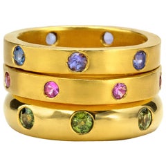 Sapphires and Tanzanite yellow gold 22 Karat Gold Rings