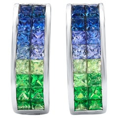 Sapphires and Tsavorites Hoop Earring 3.5 Carats 18K White Gold