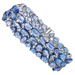 Sapphires Bracelet 61 Carats Total with Diamonds 18k Gold