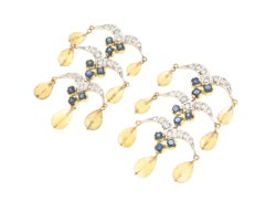 Modern Sapphire & Diamond Girandole Earrings with Citrine Drops 18K Yellow Gold