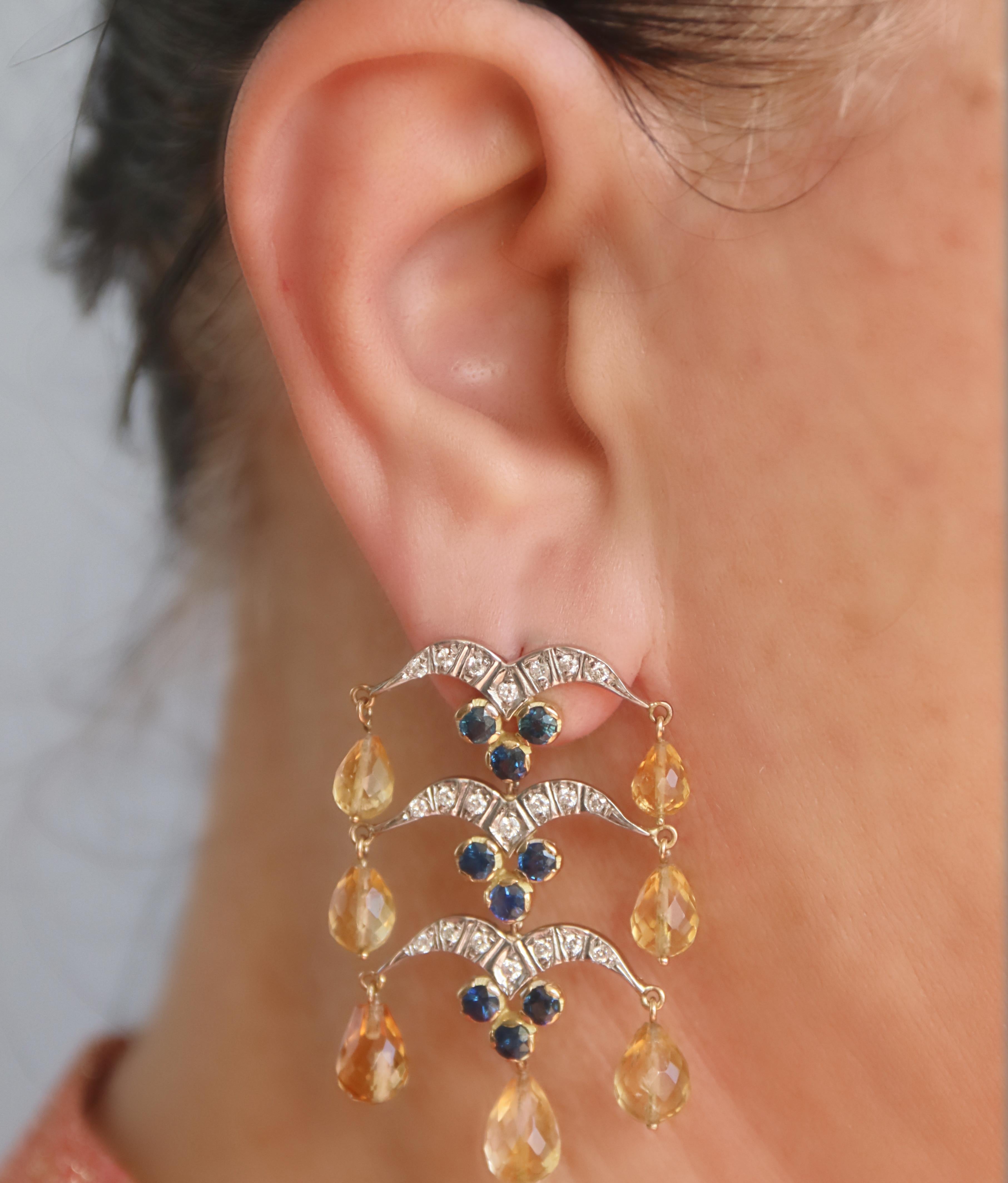 Sapphires Citrine Diamonds 18 Karat Yellow Gold Drop Earrings  For Sale 2