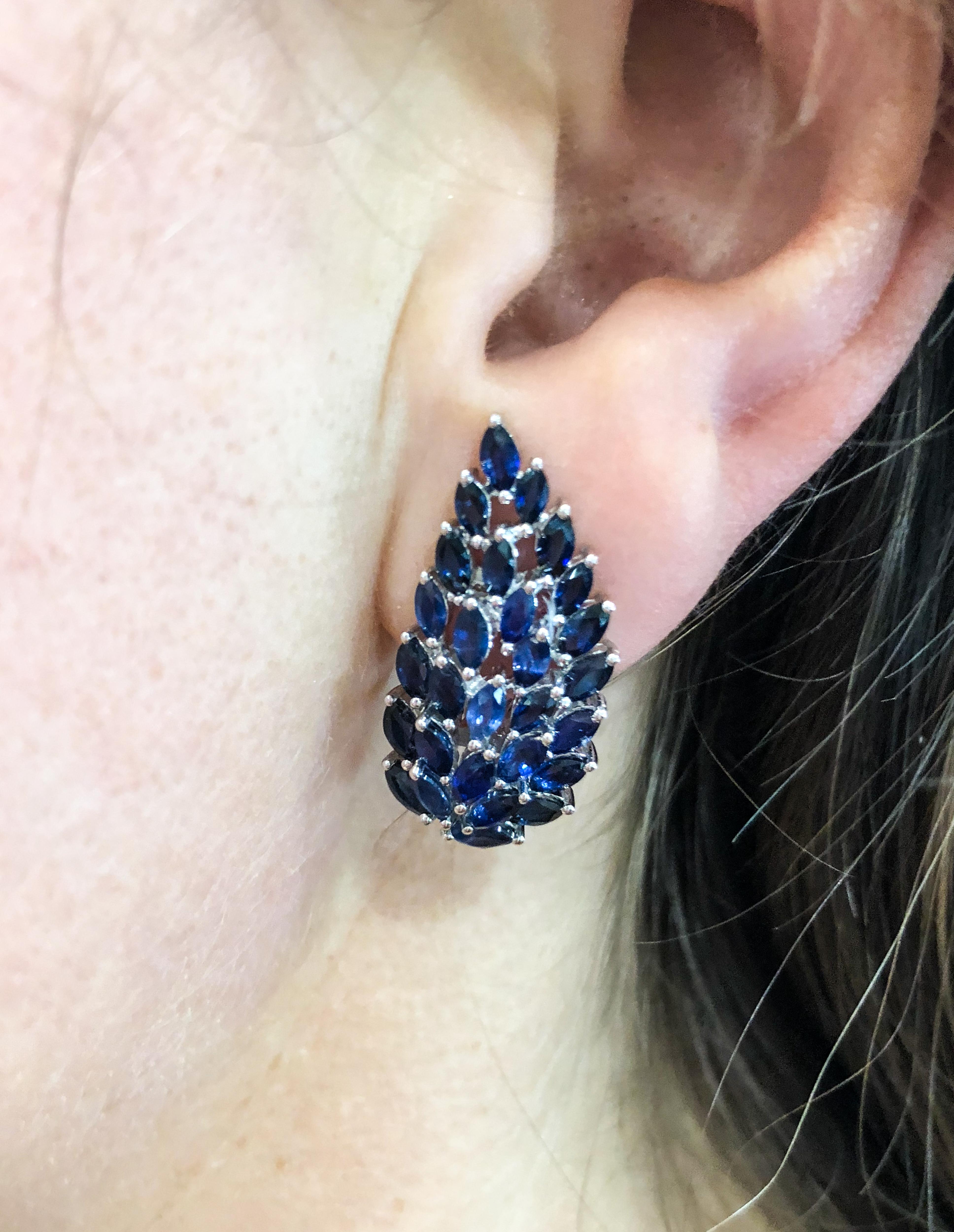 Marquise Cut Sapphires Climbers White Gold Earrings