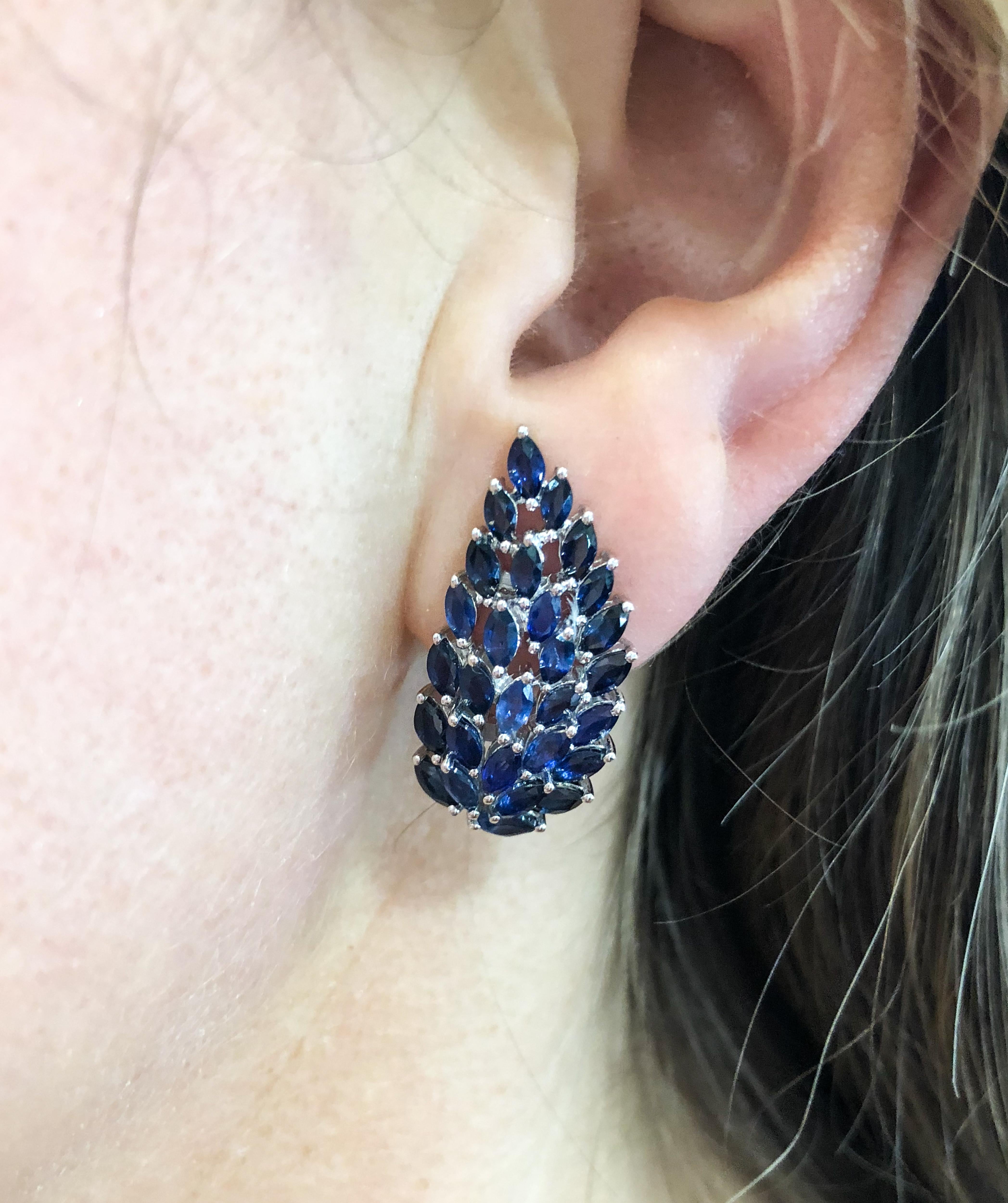 Sapphires Climbers White Gold Earrings In New Condition In Greenwich, CT