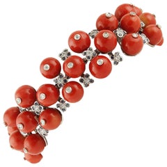 Sapphires Corals  Diamonds White Gold Berries Bracelet