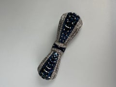 Sapphires Diamond Brooch 18 Karat White Gold Bow Design Brooch