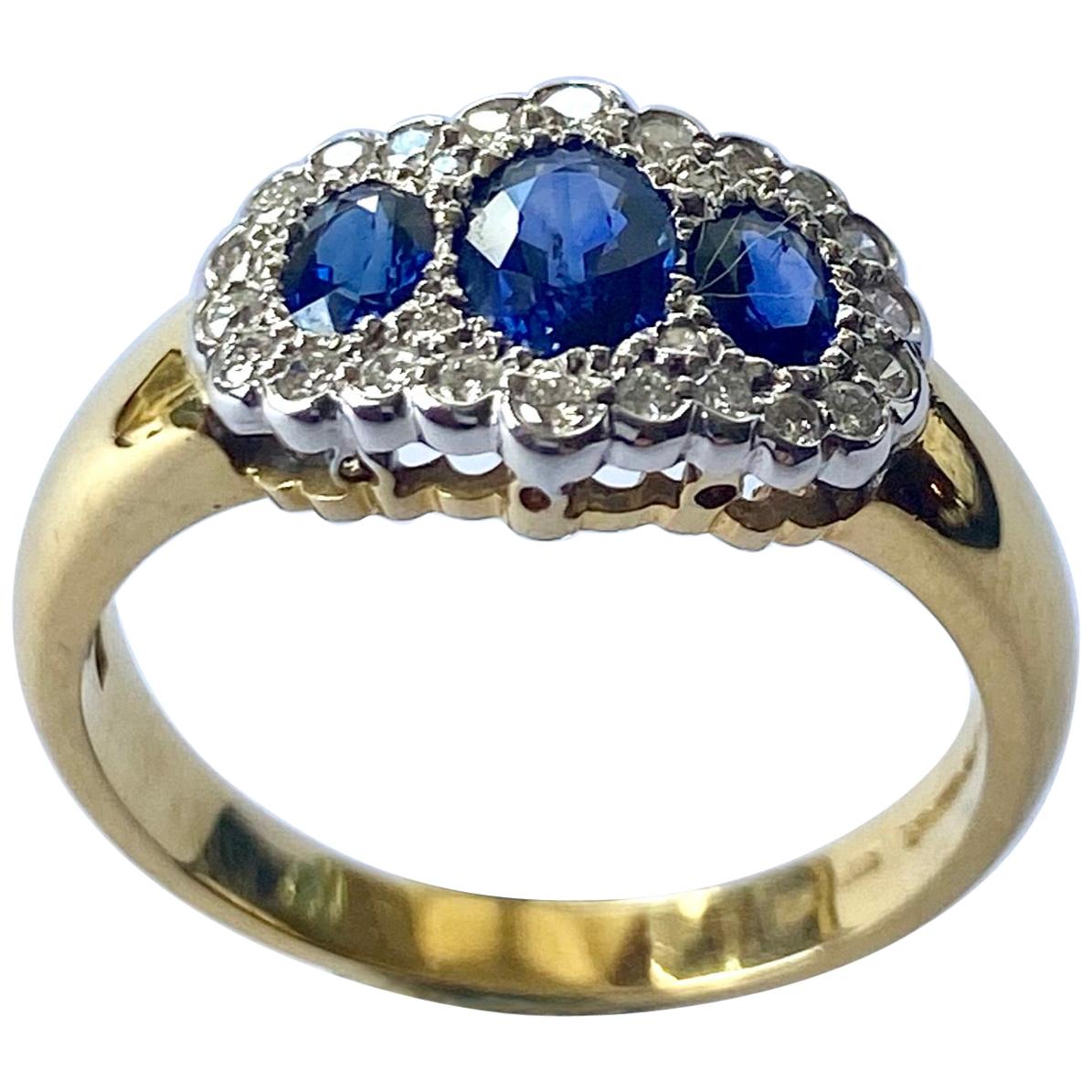 Sapphires- Diamond Ring, Traditional Model, London, 1990 For Sale