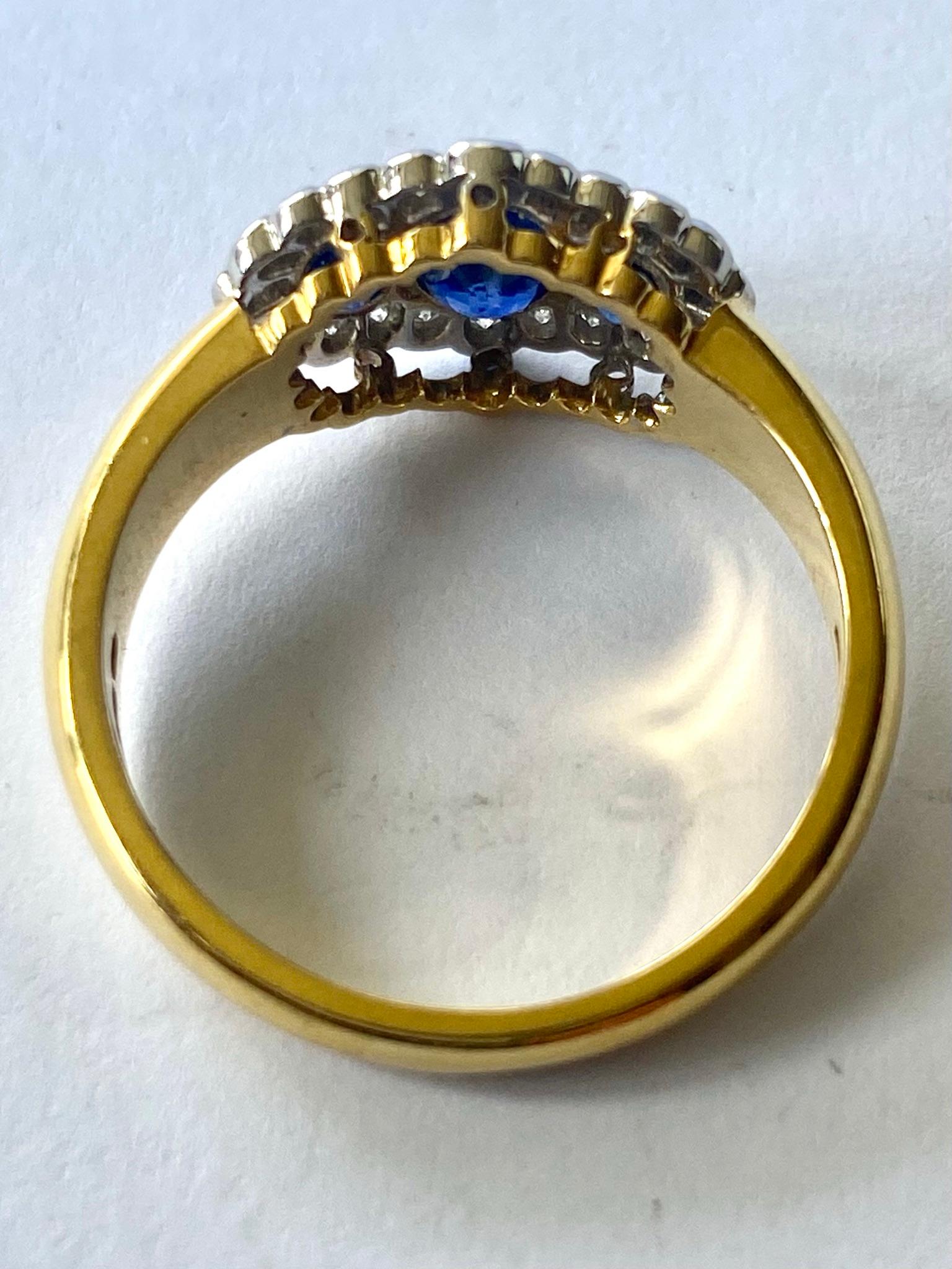 Retro Sapphires- Diamond Ring, Traditional Model, London, 1990 For Sale