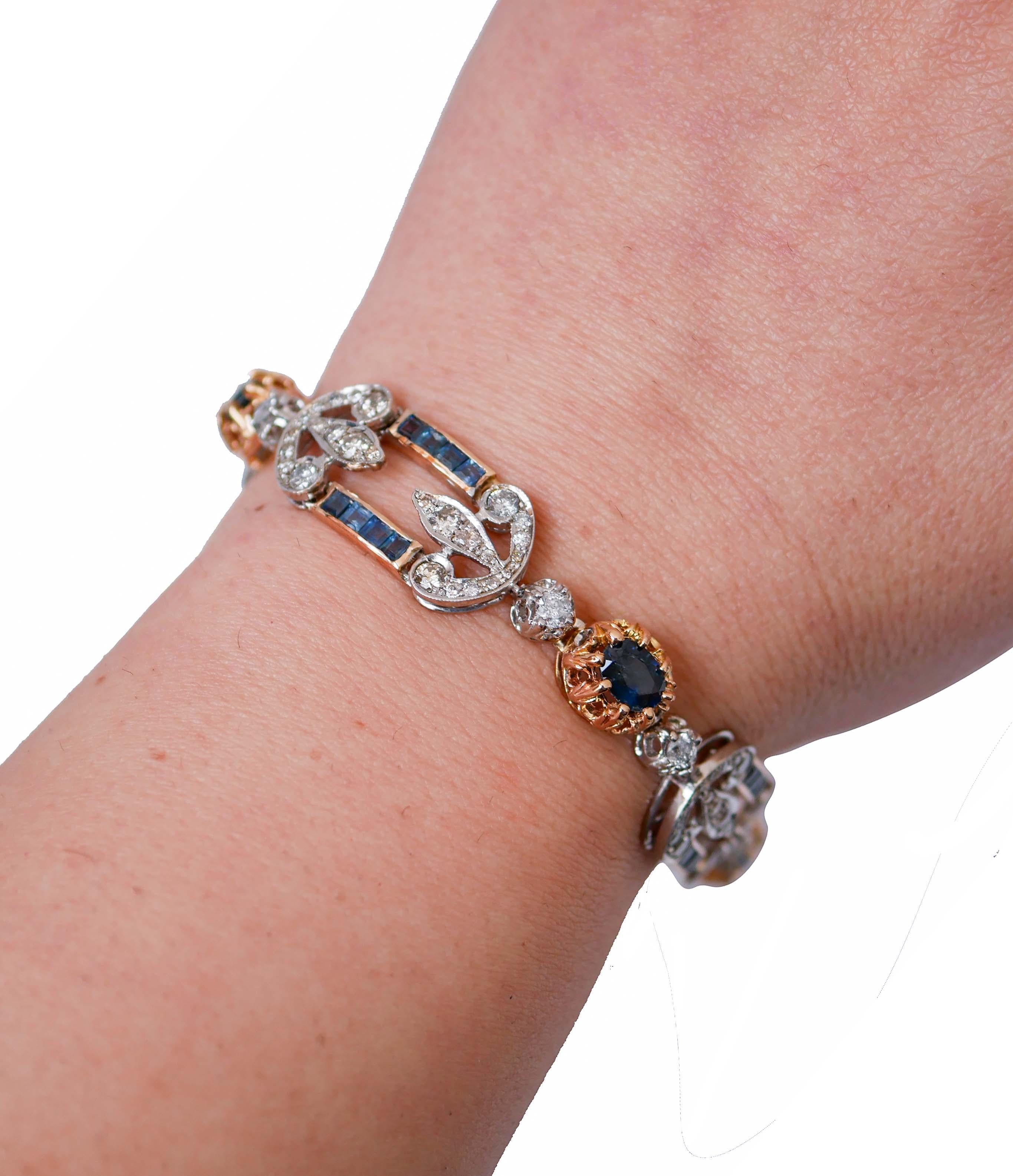 Sapphires, Diamonds, 14 Karat Rose Gold and Silver Bracelet. In Good Condition For Sale In Marcianise, Marcianise (CE)