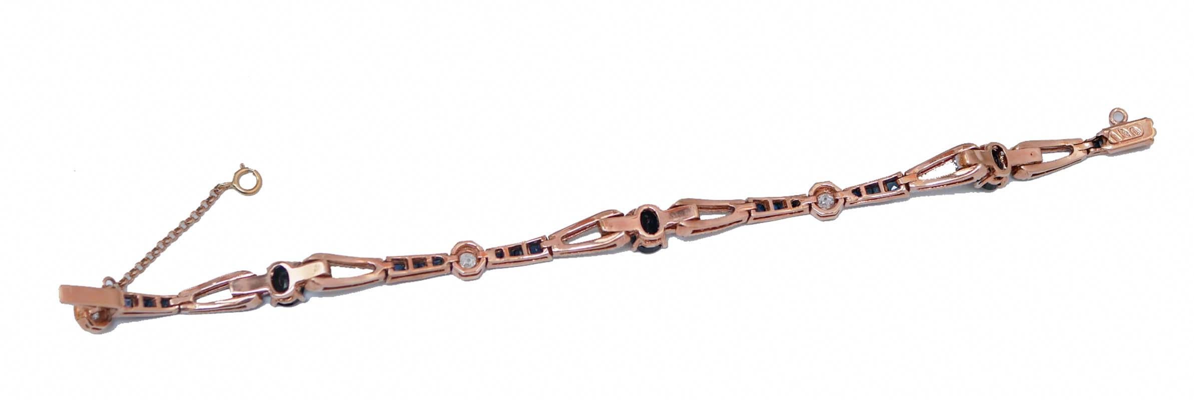 Zafiros, diamantes, oro rosa de 14 quilates y pulsera Retrò de plata. Retro en venta