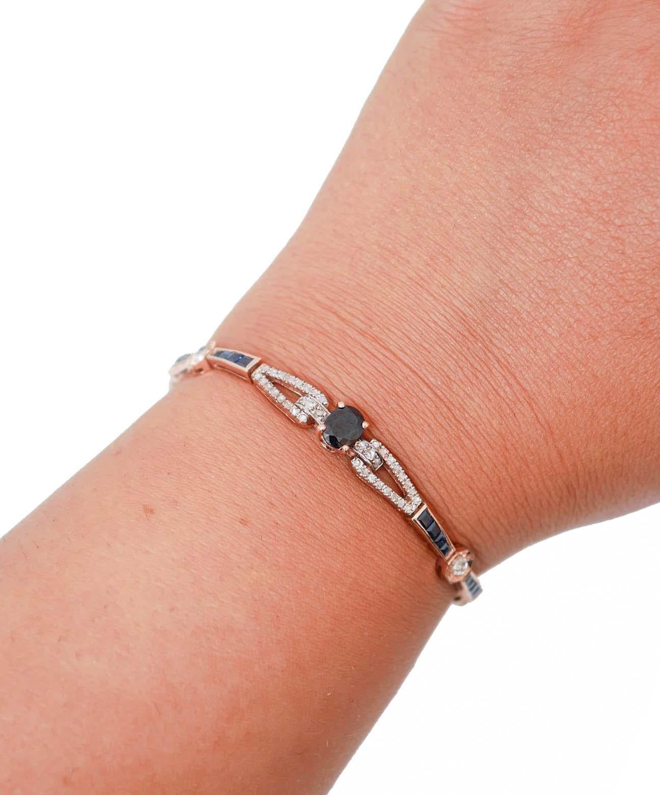 Zafiros, diamantes, oro rosa de 14 quilates y pulsera Retrò de plata. en Nuevo estado para la venta en Marcianise, Marcianise (CE)